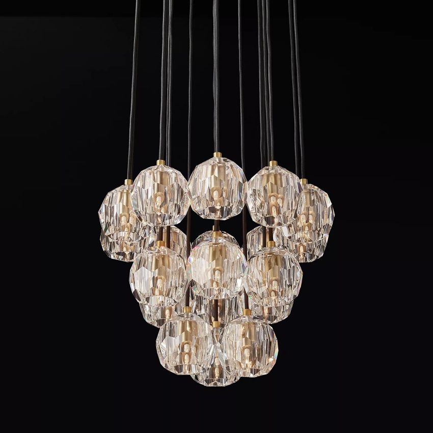 Belle De Crystal Ball Round Cluster Chandelier 19" - Yami Lightings