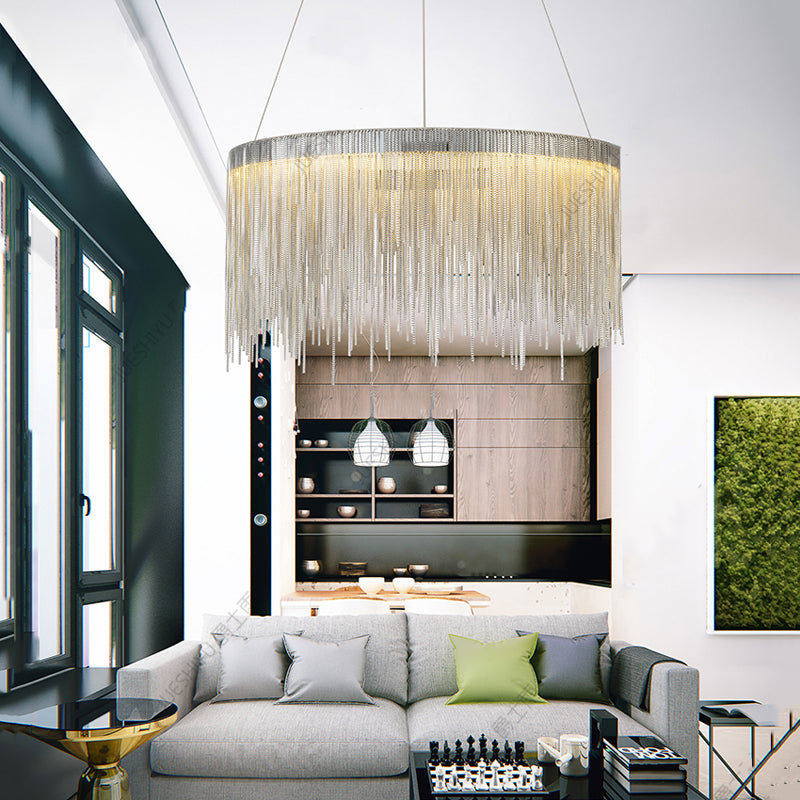 Angelina Aluminum Chain Tassel Round Chandelier - Yami Lightings
