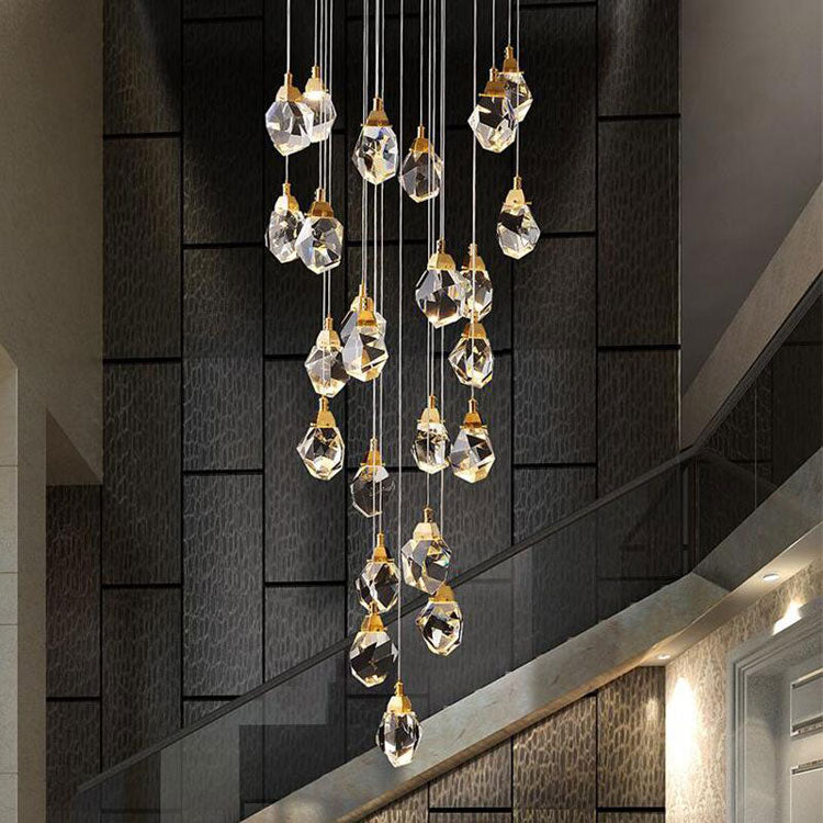 Aurelia Faceted Crystal Prisms  Staircase Loft Chandeliers - Yami Lightings