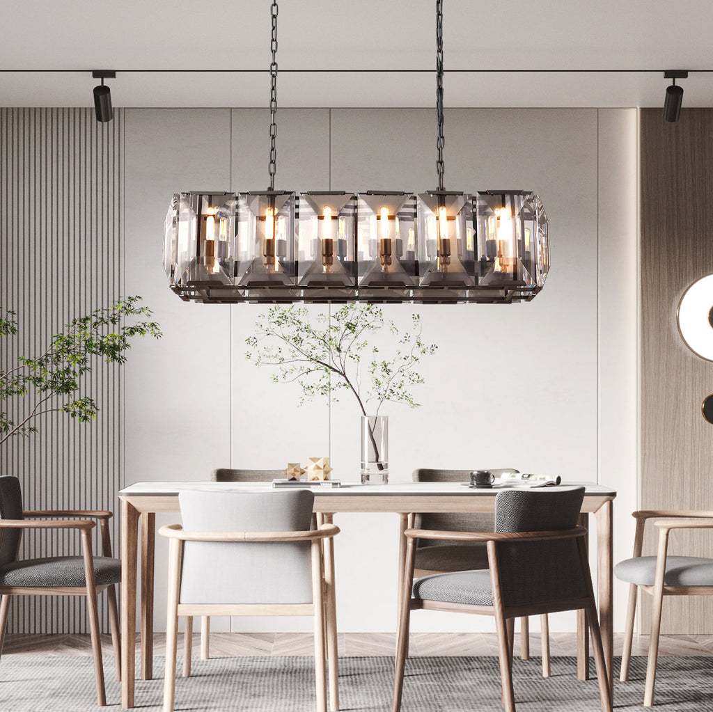 Faceted Crystal Glass Rectangular Chandelier L42" - Yami Lightings