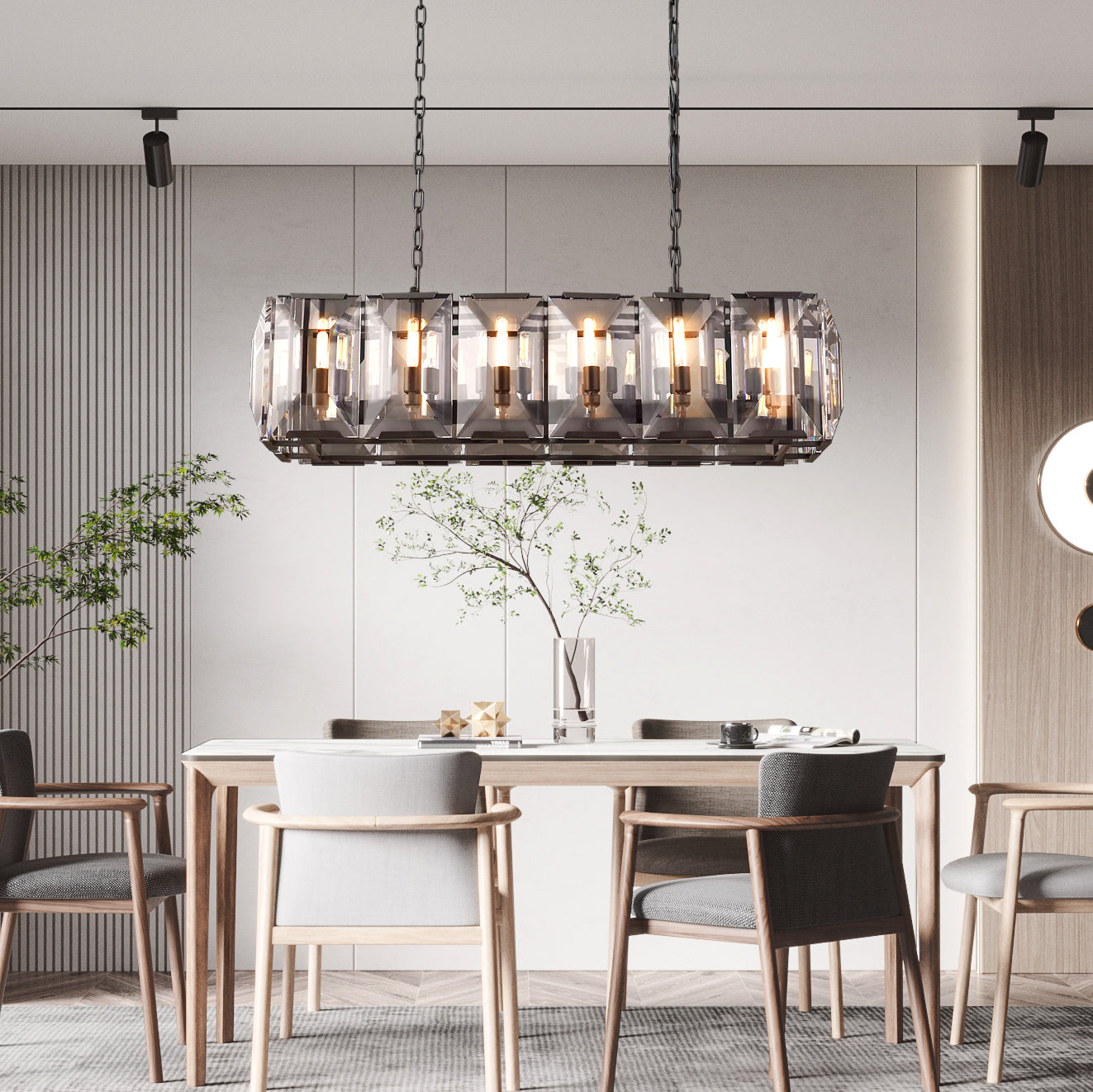 Faceted Crystal Glass Rectangular Chandelier L42" - Yami Lightings