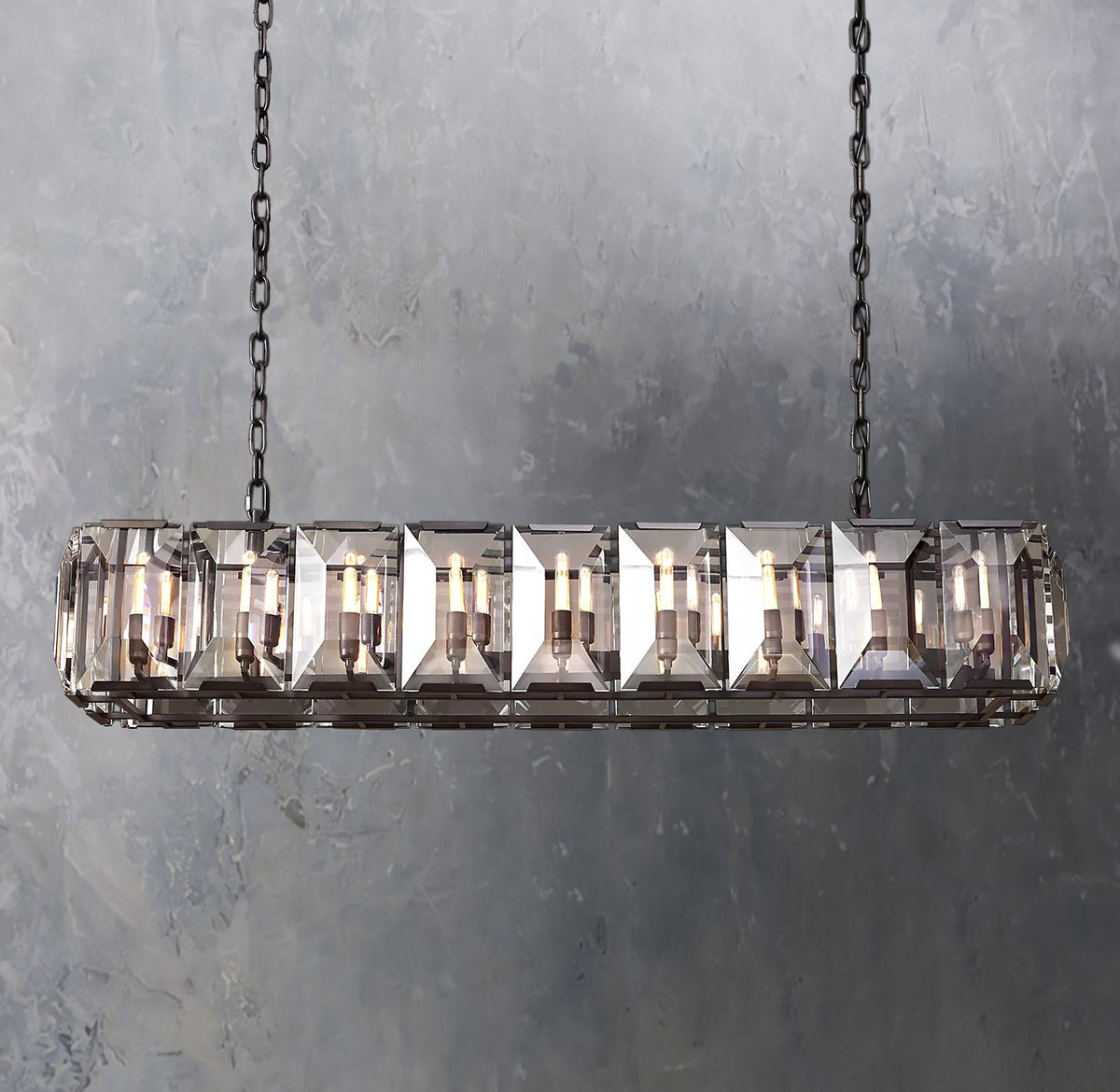 Faceted Crystal Glass Rectangular Chandelier L62" - Yami Lightings