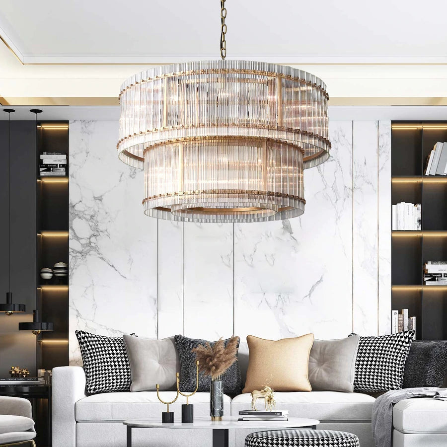 Marcia Glass TWO-TIER Round Chandelier D48" - Yami Lightings