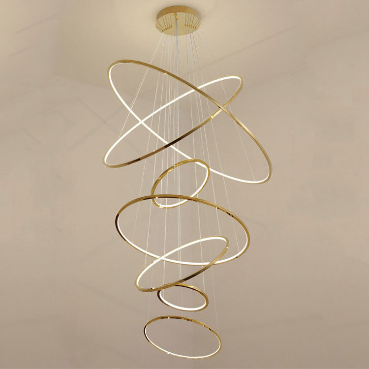 Amina Staircase Gold Multi Rings Chandelier Lobby Villa - Yami Lightings