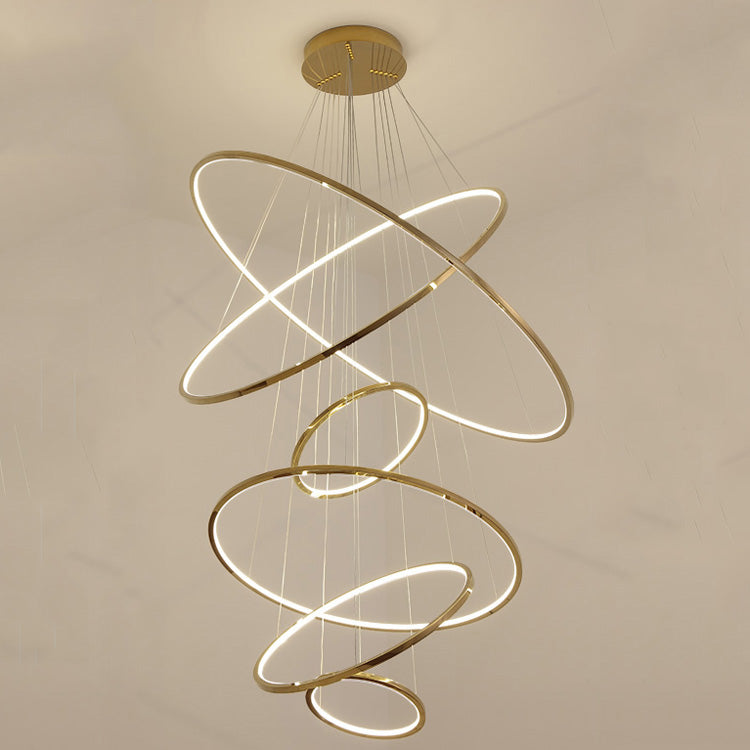 Amina Staircase Gold Multi Rings Chandelier Lobby Villa - Yami Lightings