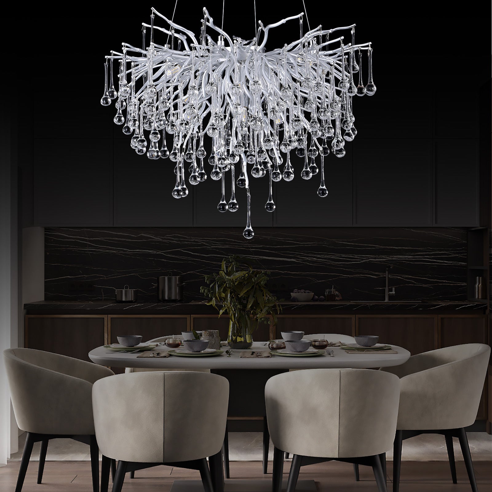 Doris Silver Branch Chandelier Light Fixture - Yami Lightings