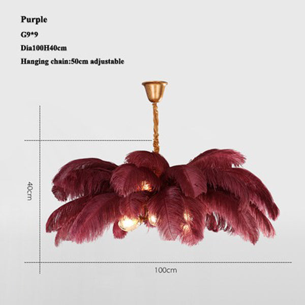 Elva Art Deco Colorized Feather Chandelier Brass Palm Tree Lamp - Yami Lightings