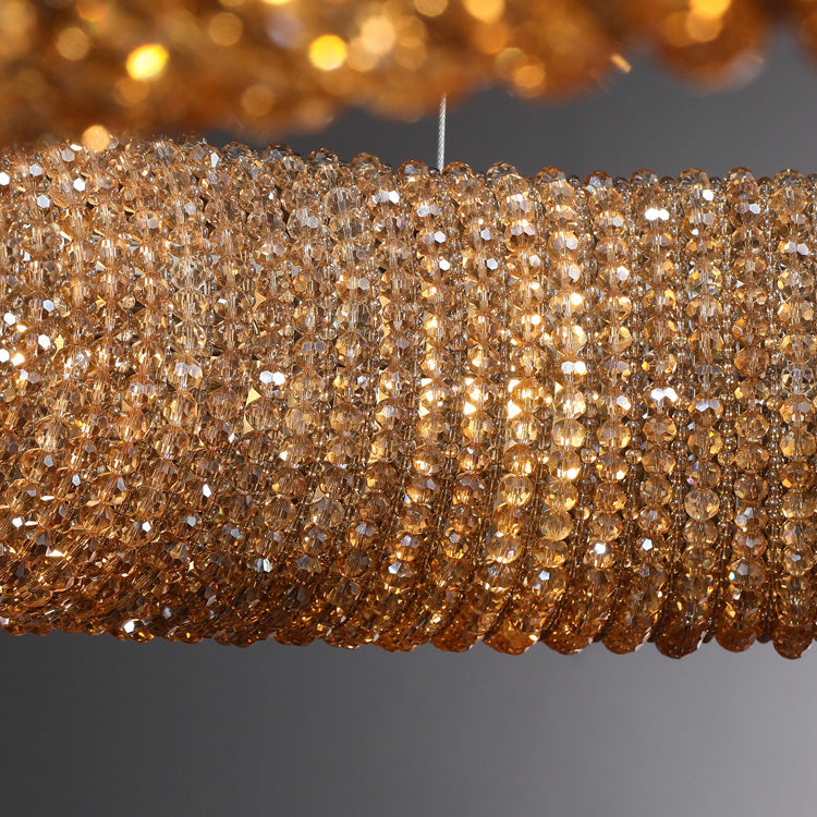 Luxury Crystal Halo Amber Round Chandeliers - Yami Lightings