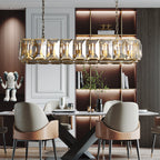 Faceted Crystal Glass Rectangular Chandelier L62" - Yami Lightings