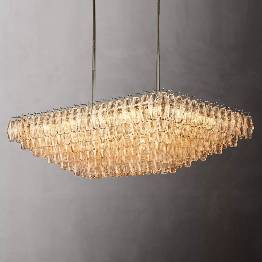 Murano Clear Glass Tiered Rectangular Chandelier - Yami Lightings
