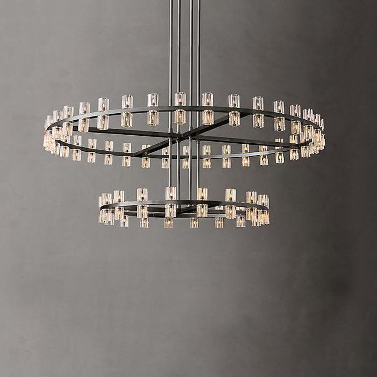 Industrial Round Two-Tier-Crystal Chandelier - Yami Lightings