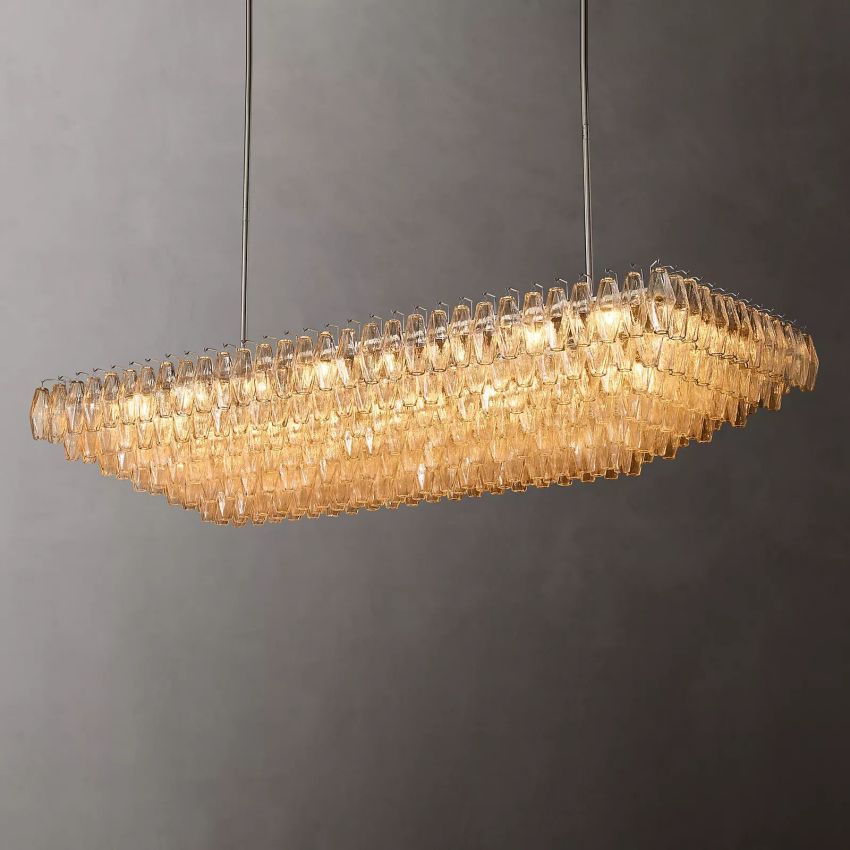 Murano Clear Glass Tiered Rectangular Chandelier - Yami Lightings