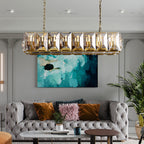 Faceted Crystal Glass Rectangular Chandelier L55" - Yami Lightings