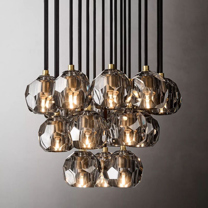Belle De Crystal Ball Round Cluster Chandelier 19" - Yami Lightings