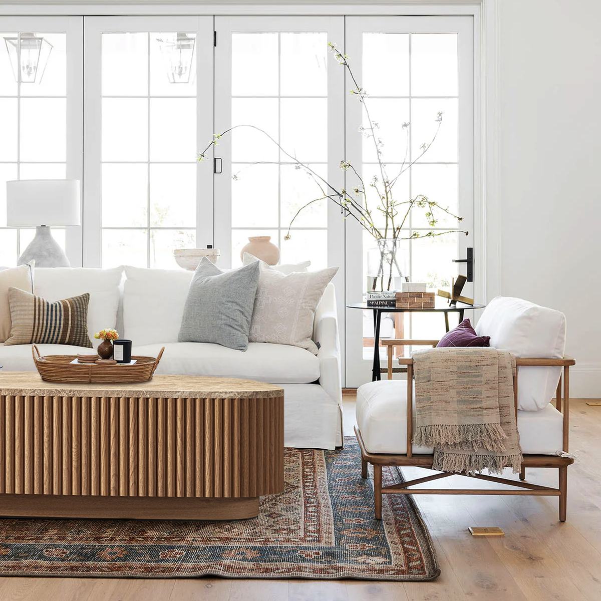 Mulholland Oak Wood & Stone Coffee Table